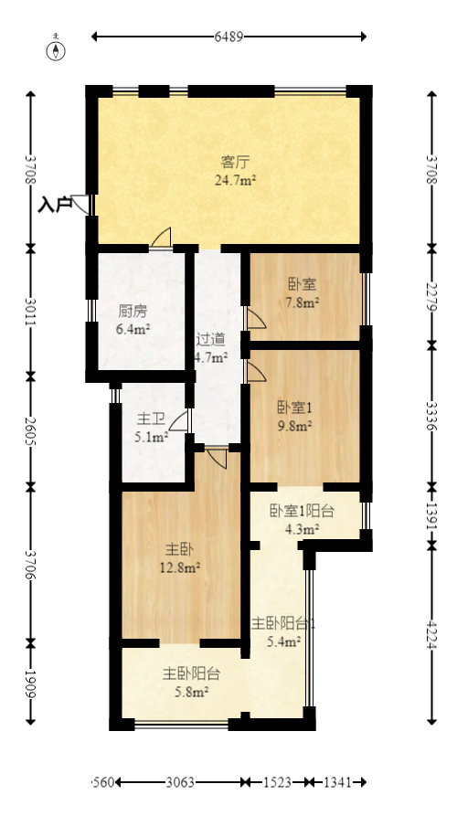 郡原居里  3室2厅1卫   65.00万室内图1