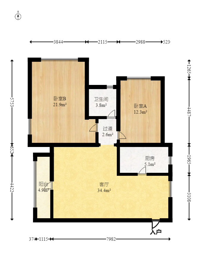 公园西郡  2室2厅1卫   117.50万室内图1