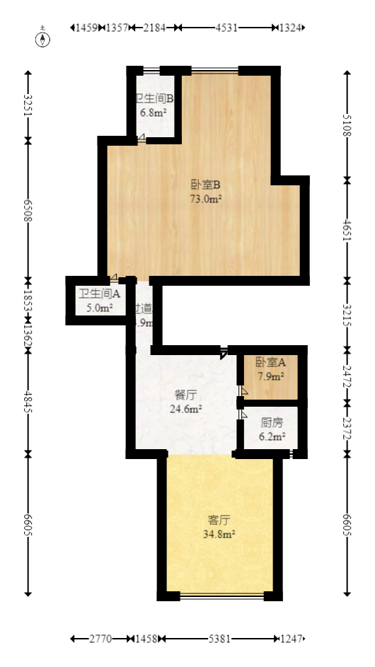 兴汉大厦蝶扇楼  3室2厅1卫   145.00万室内图1