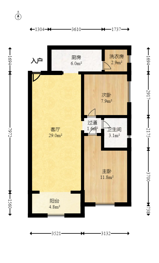 恒大翡翠华庭  2室2厅1卫   62.80万室内图1