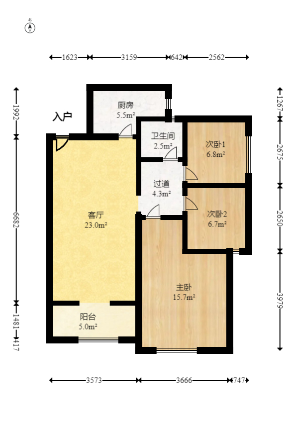 華潤(rùn)置地廣場(chǎng)一期  3室2廳1衛(wèi)    75.8萬(wàn)室內(nèi)圖1