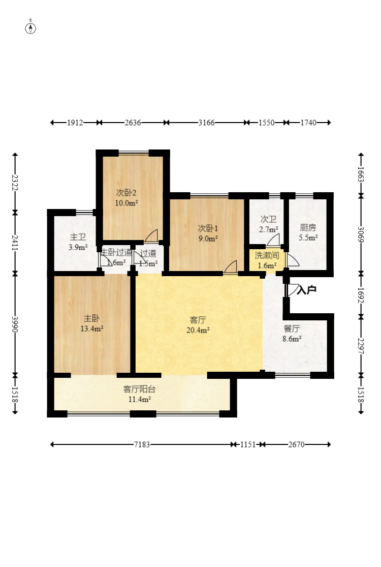 幸福考拉789  3室2厅1卫   80.00万室内图1