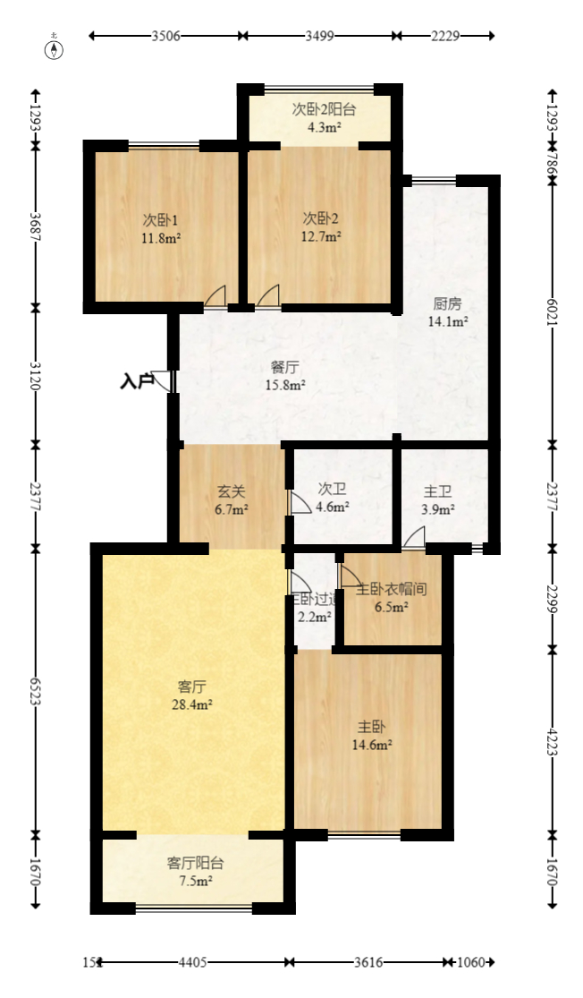 北湾景园  3室2厅2卫    135.99万室内图1