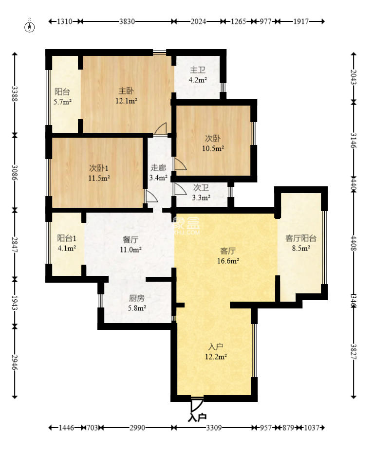 五源河公寓  3室2厅2卫   188.00万室内图1