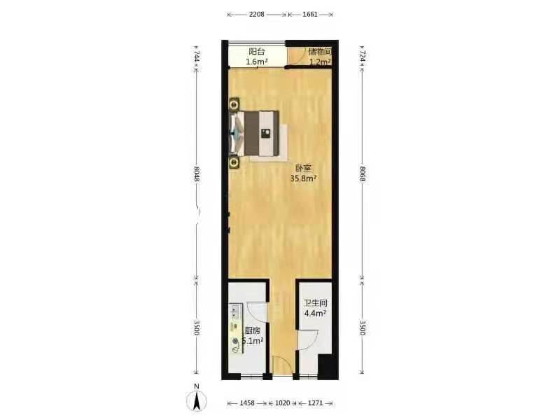 黄鹤小区1片  1室1厅1卫   1000.00元/月户型图