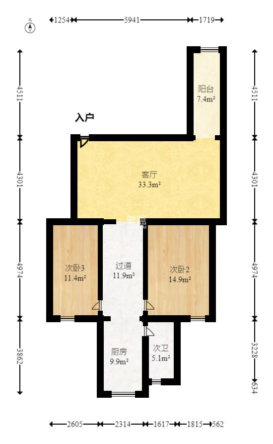 南沙公寓  3室2厅1卫   74.80万室内图1