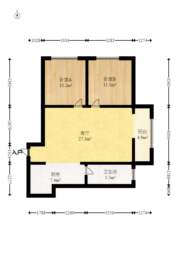 金土地第一湾  2室2厅1卫   85.00万室内图1