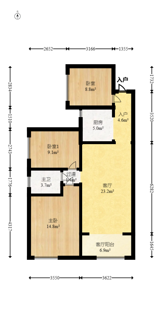 花样年华  3室2厅1卫   64.50万室内图1