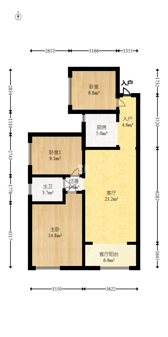 花样年华  3室2厅1卫    64.5万 花样年华  3室2厅1卫    64.5万户型图