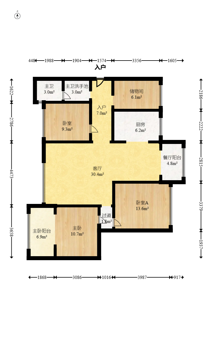 蝴蝶谷  3室2厅1卫   98.80万室内图1