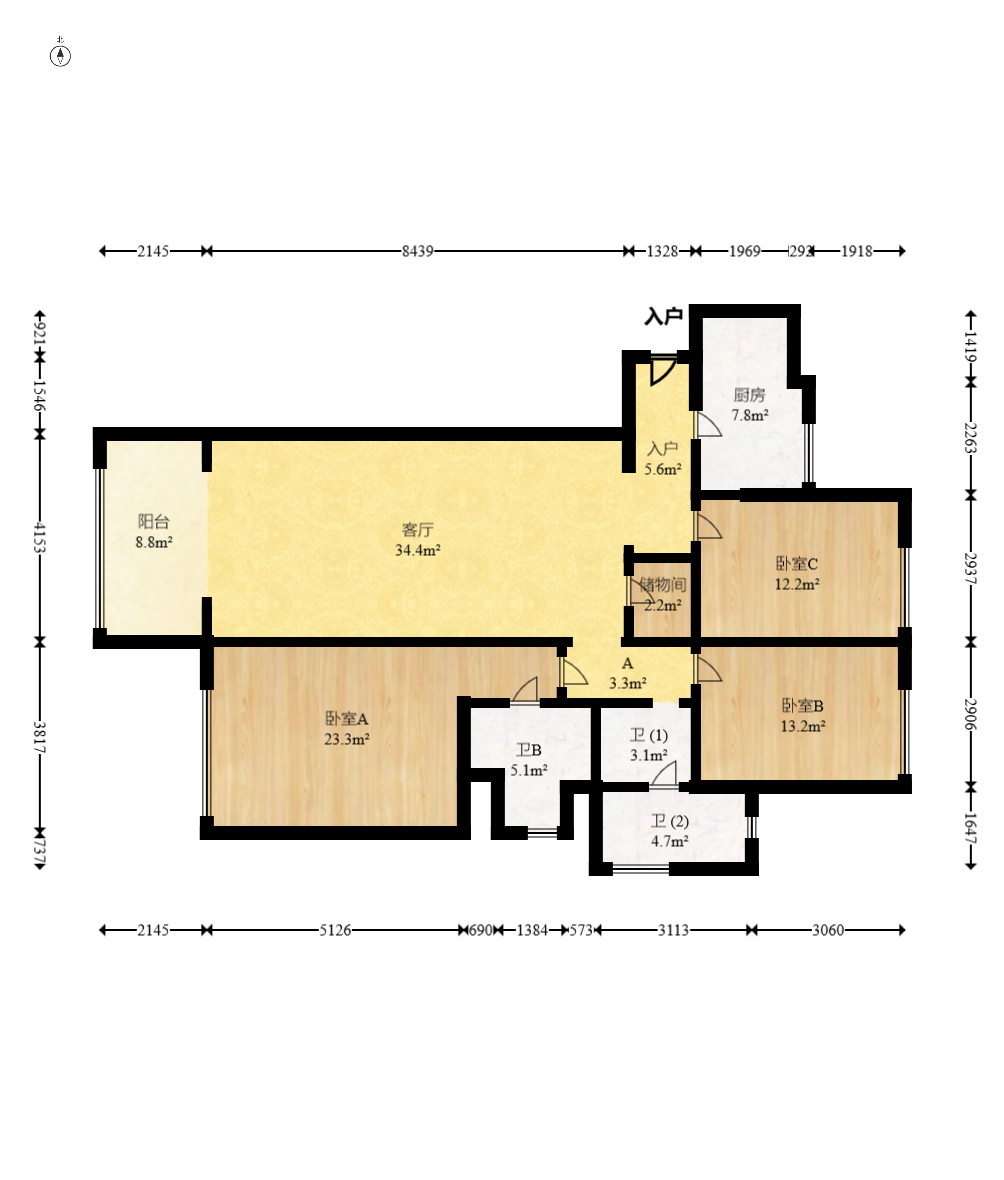 梅溪湖金茂府(金茂广场)(金茂览秀城) 3室2厅2卫 235.0万 梅溪湖金茂府(金茂广场)(金茂览秀城) 3室2厅2卫 235.0万户型图