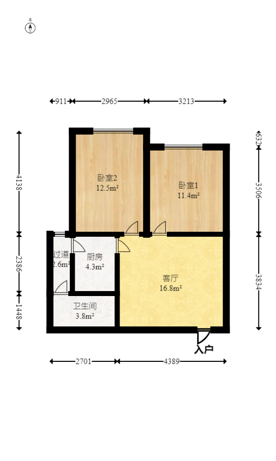 百纳广场（百纳公寓）  2室1厅1卫   68.00万室内图1