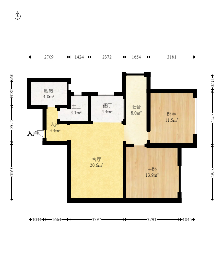 爱琴海岸 2室1厅1卫 58.0万 爱琴海岸 2室1厅1卫 58.0万户型图