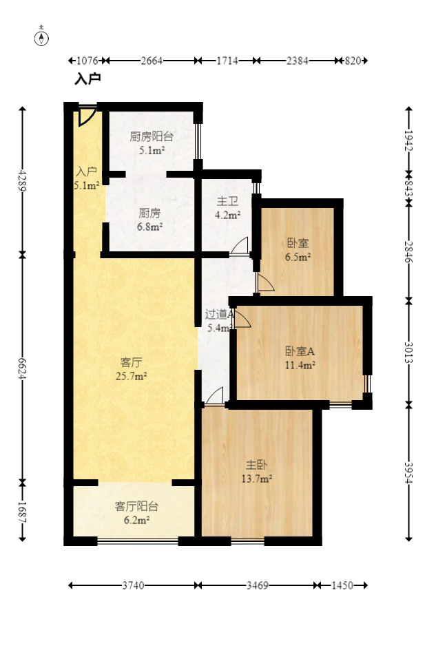 华润凤凰城二期 3室2厅1卫 66.8万 华润凤凰城二期 3室2厅1卫 66.8万户型图