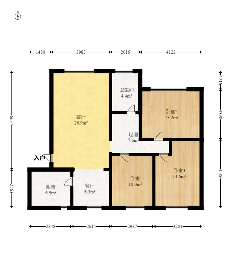 长房时代城  3室2厅1卫   125.00万室内图1