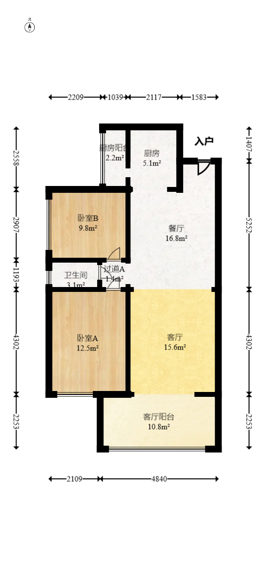 钰龙天下二期（钰龙佳园）  2室2厅1卫   214.00万室内图1