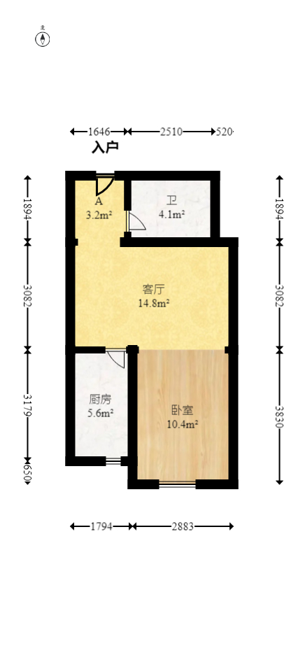 第六都（陆都小区）  1室1厅1卫   43.60万室内图1