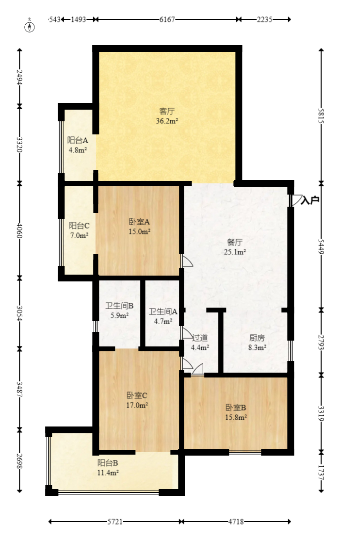 欧陆经典  3室2厅2卫   190.00万室内图1