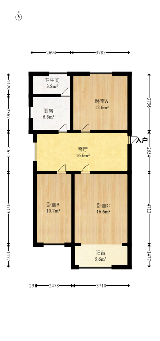中心医院宿舍  3室2厅1卫   48.00万室内图1