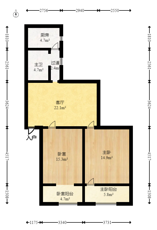 市直属机关宿舍  2室1厅1卫   65.00万室内图1
