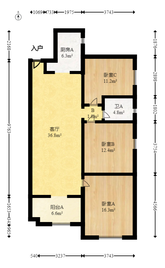 万科魅力之城非凡里  3室2厅1卫   109.00万室内图1
