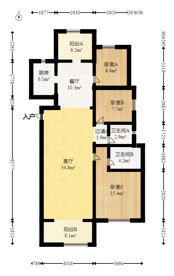 五矿万境蓝山  3室2厅2卫    136.0万室内图1