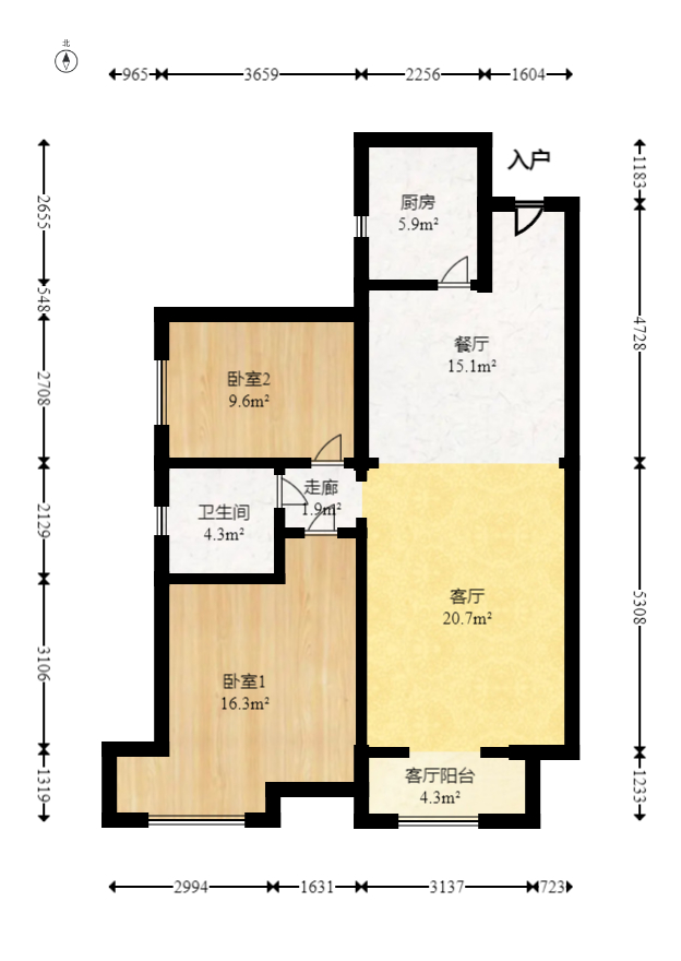 万芙锦城  2室2厅1卫   69.80万室内图1