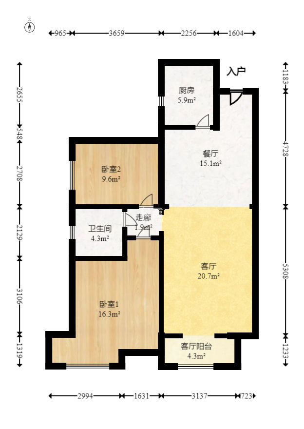 万芙锦城  2室2厅1卫   75.00万