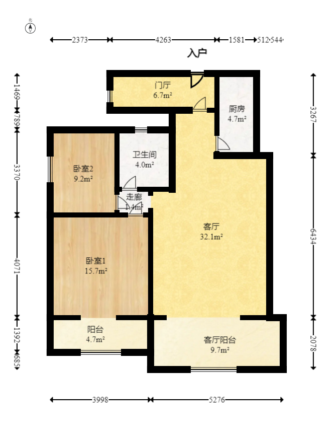 红区抽屉  2室1厅1卫   78.00万室内图1