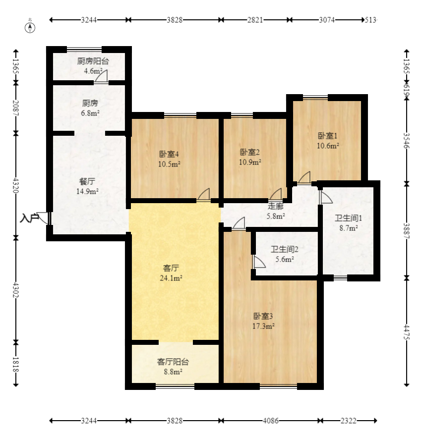五江书香苑  4室2厅2卫   200.00万室内图1