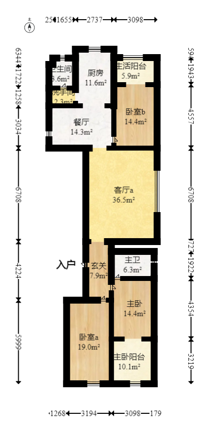 中南村(一二三村) 3室2厅2卫 49.0万 中南村(一二三村) 3室2厅2卫 49.0万户型图