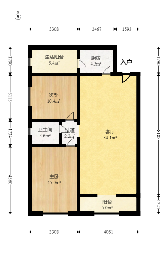 滨水名都  2室2厅1卫   48.00万室内图1