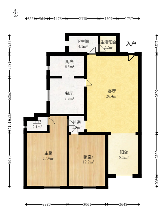 才子城  3室2厅2卫   62.00万室内图1