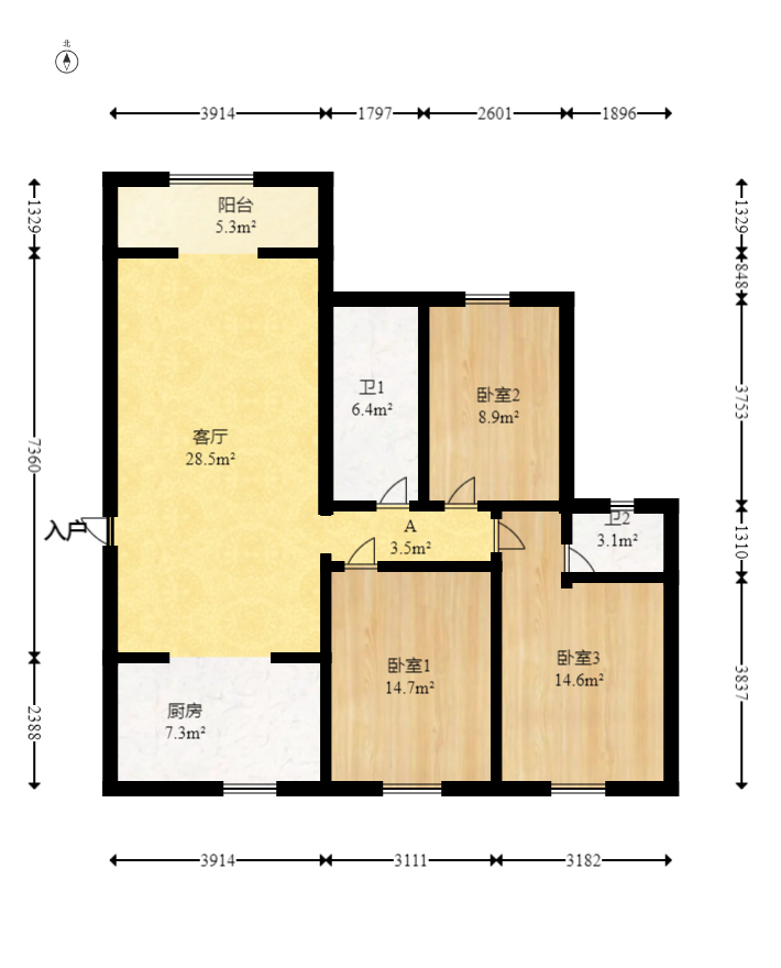 乾源国际  3室2厅2卫   70.50万室内图1