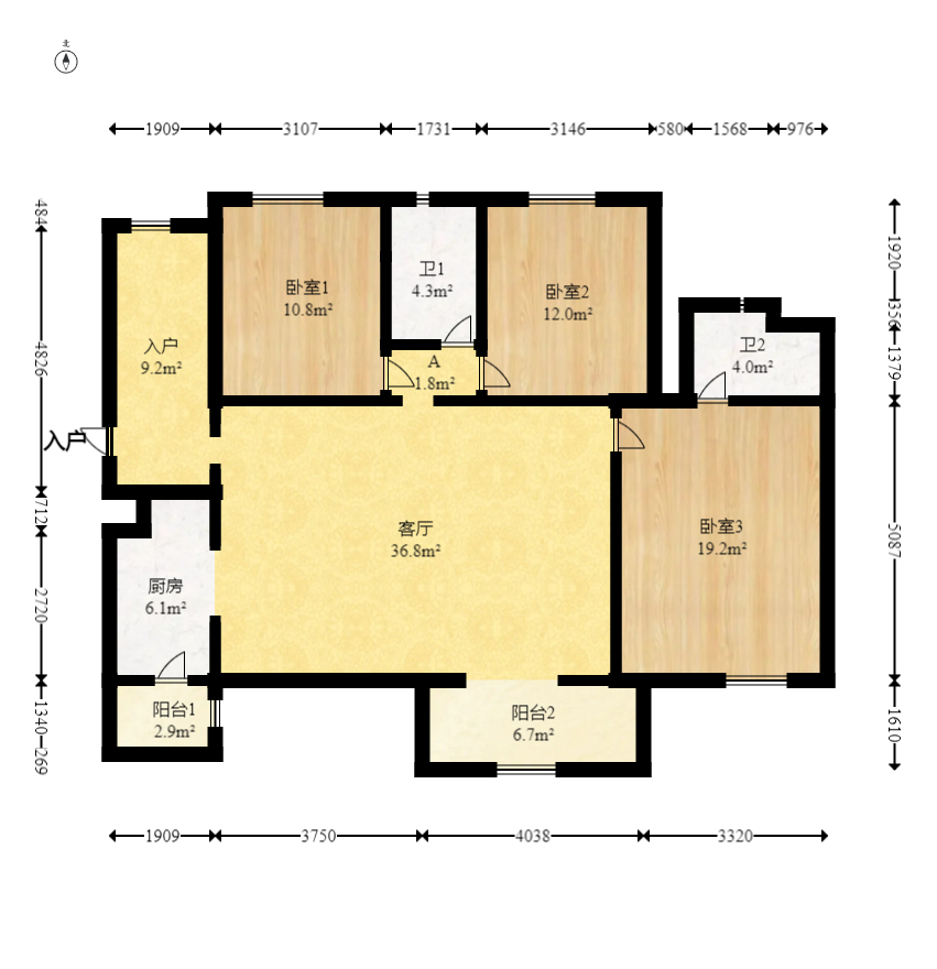 时代倾城四期  4室2厅2卫   125.00万室内图1