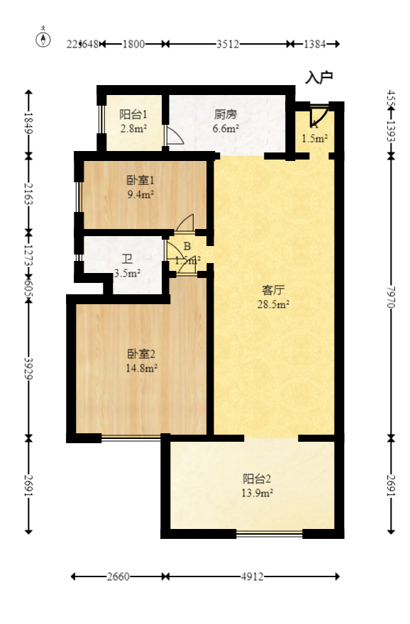 时代倾城三期  3室2厅1卫   68.00万室内图1