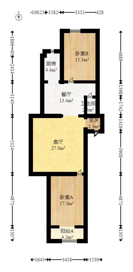 旺盛佳园  2室2厅1卫   70.00万室内图1