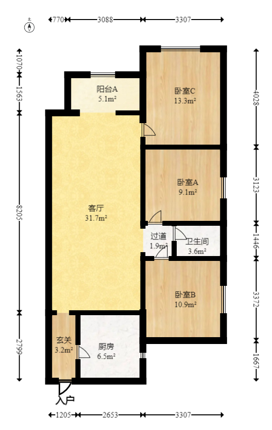 万科金域华府三四期  3室2厅1卫   125.00万室内图1