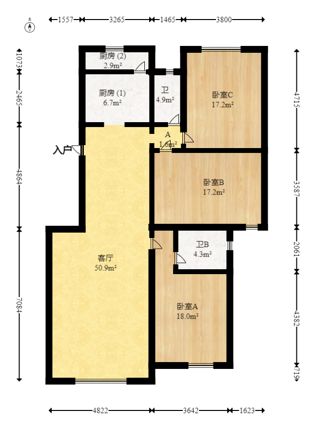 麓谷E家人  3室2厅2卫   89.00万室内图1
