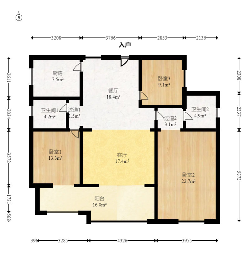 长燃新奥佳园 3室2厅2卫 108.0万 长燃新奥佳园 3室2厅2卫 108.0万户型图