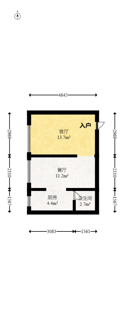金色loft（鑫秋大厦）  2室2厅1卫   56.00万室内图1
