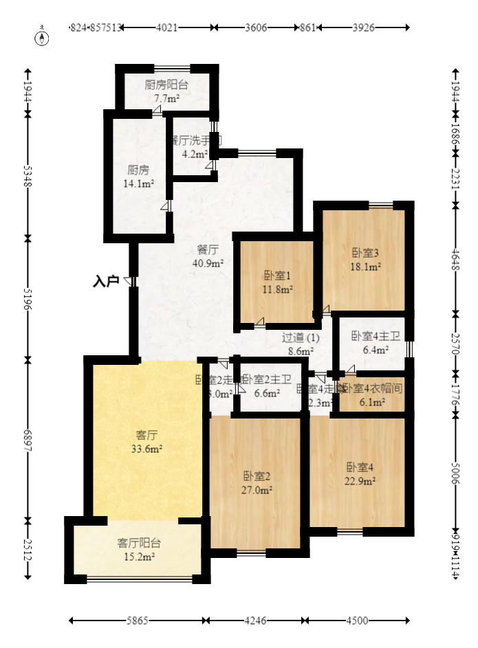 建鸿达华都（华都小户型及大华写字楼）  4室2厅2卫   400.00万室内图1