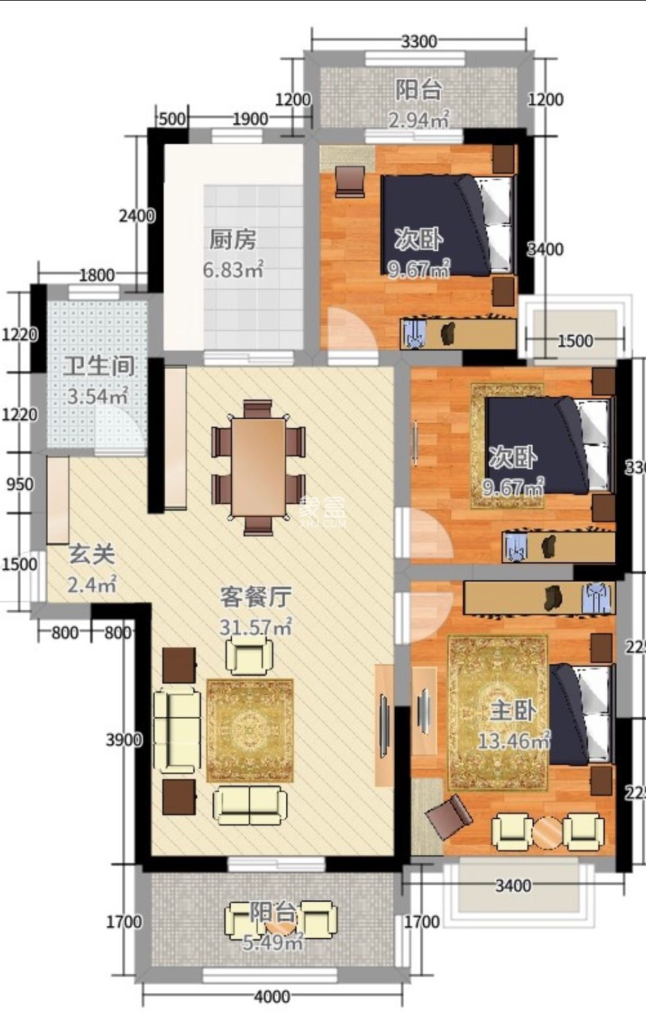 山水洲城华晨第一城  3室2厅1卫   52.00万