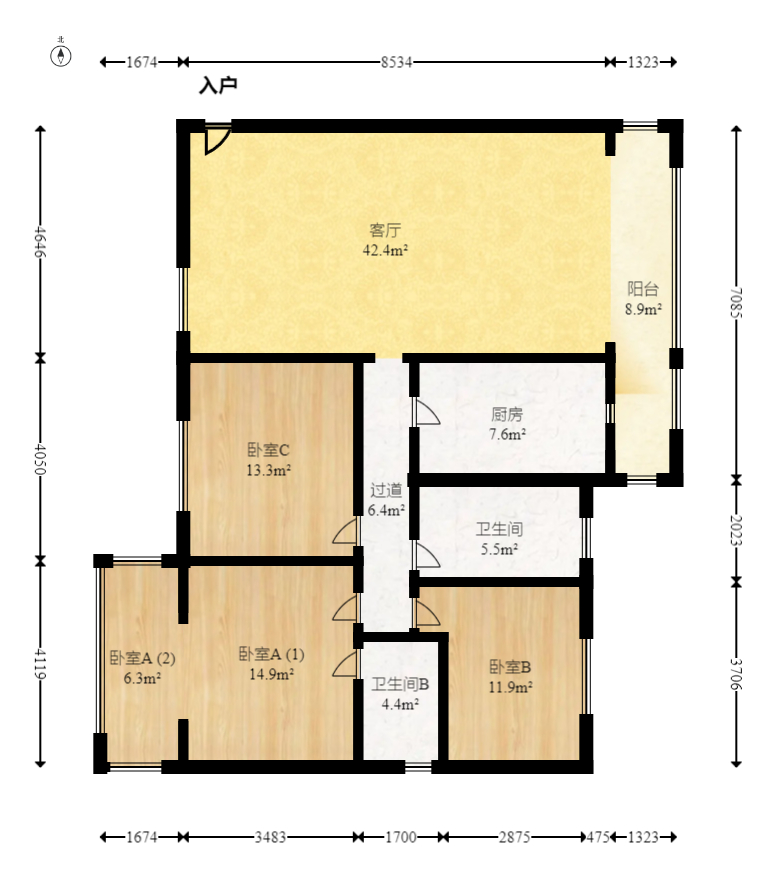 麓谷加州阳光  3室2厅2卫   98.00万室内图1
