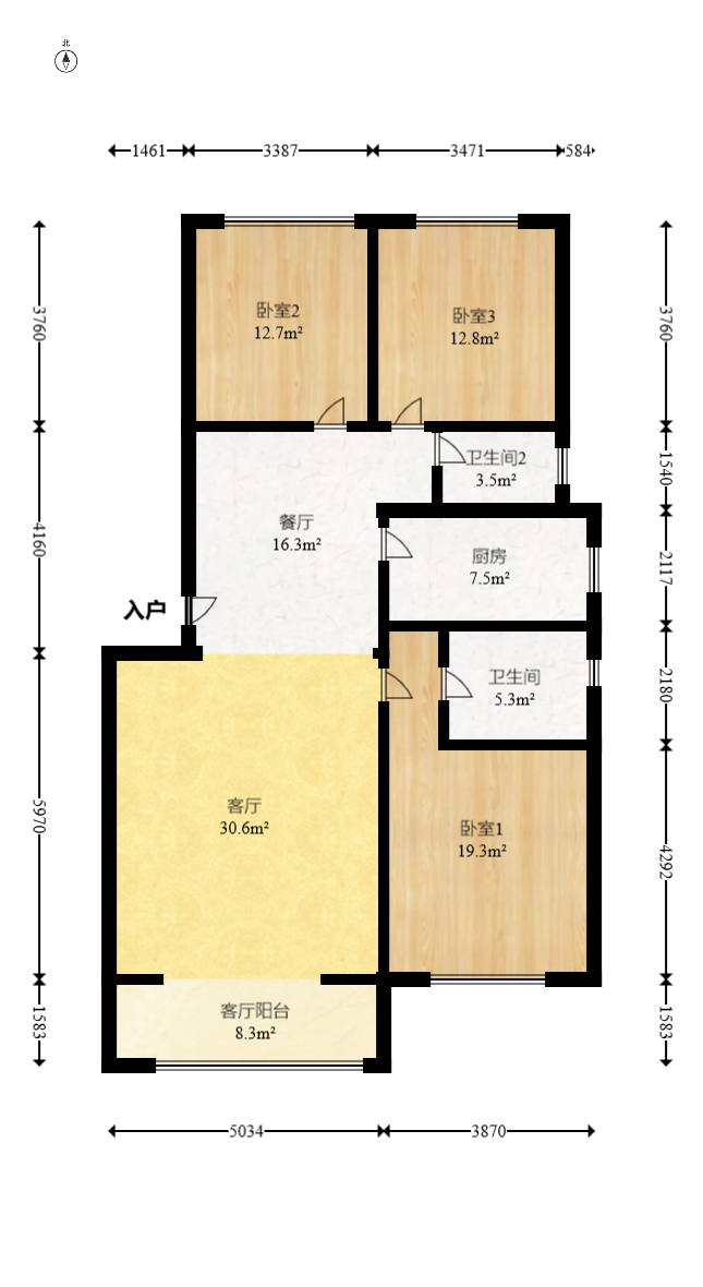 柠檬丽都  3室2厅1卫   92.00万室内图1