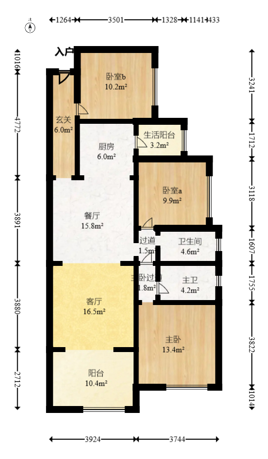 润和紫郡一期  3室2厅1卫   73.80万室内图1