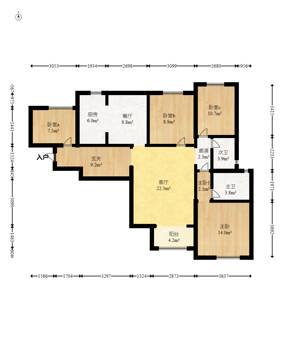 中国铁建梅溪青秀二期  4室2厅2卫   171.00万室内图1
