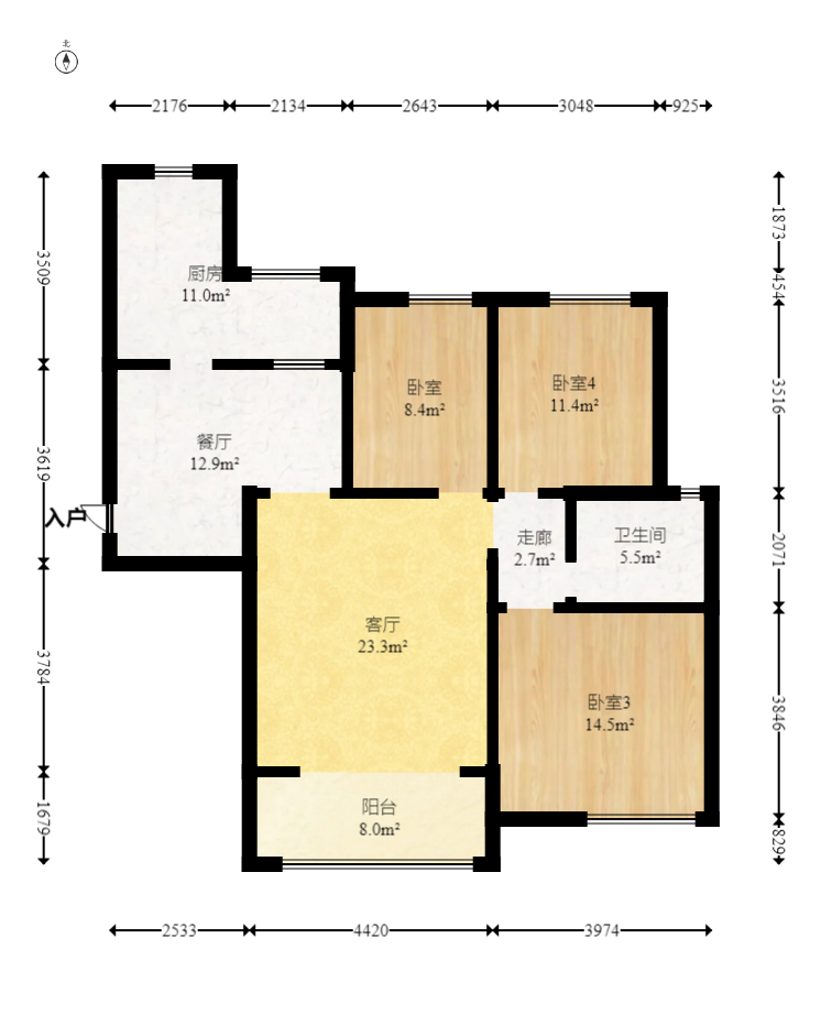 金广星苑  3室2厅1卫    59.8万室内图1