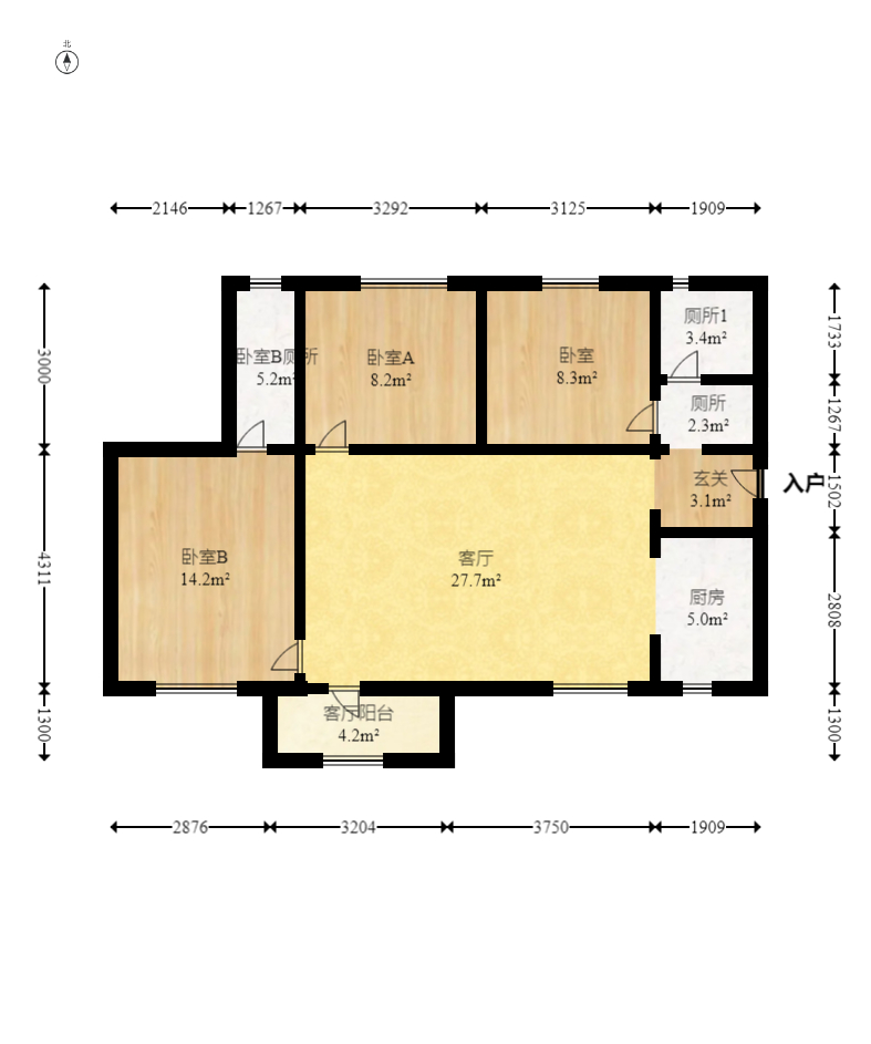 合能洋湖公馆  3室2厅3卫    86.0万 合能洋湖公馆  3室2厅3卫    86.0万户型图