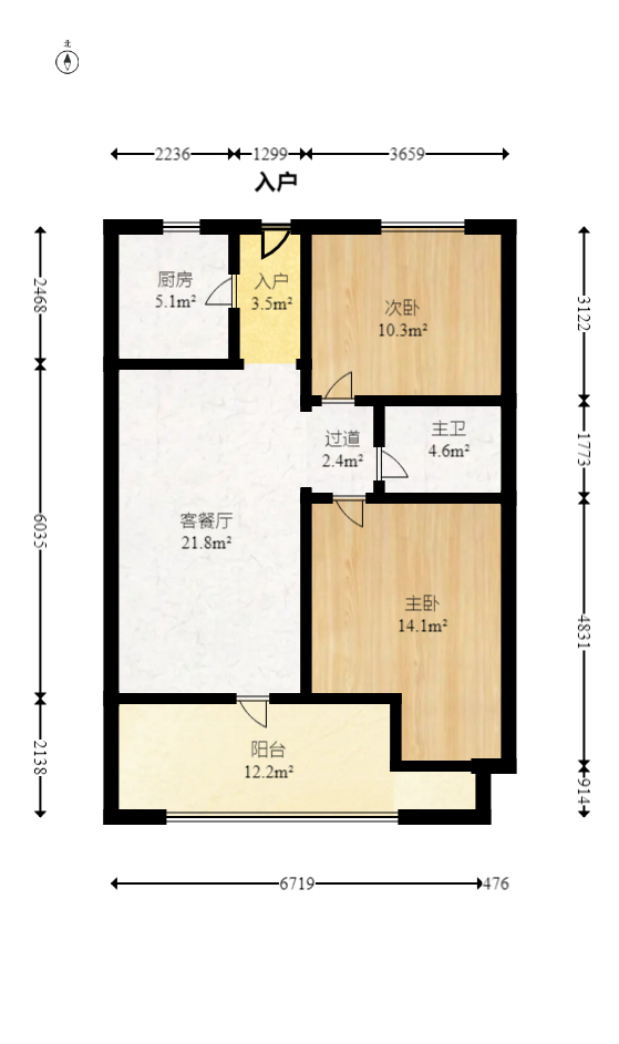恒大御景半岛湘江苑（恒大御景半岛一期）  2室2厅1卫   100.00万室内图1